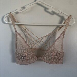 SOLD - Victoria's Secret Unlined Plunge Bra Beige Starburst Side Closure - XS